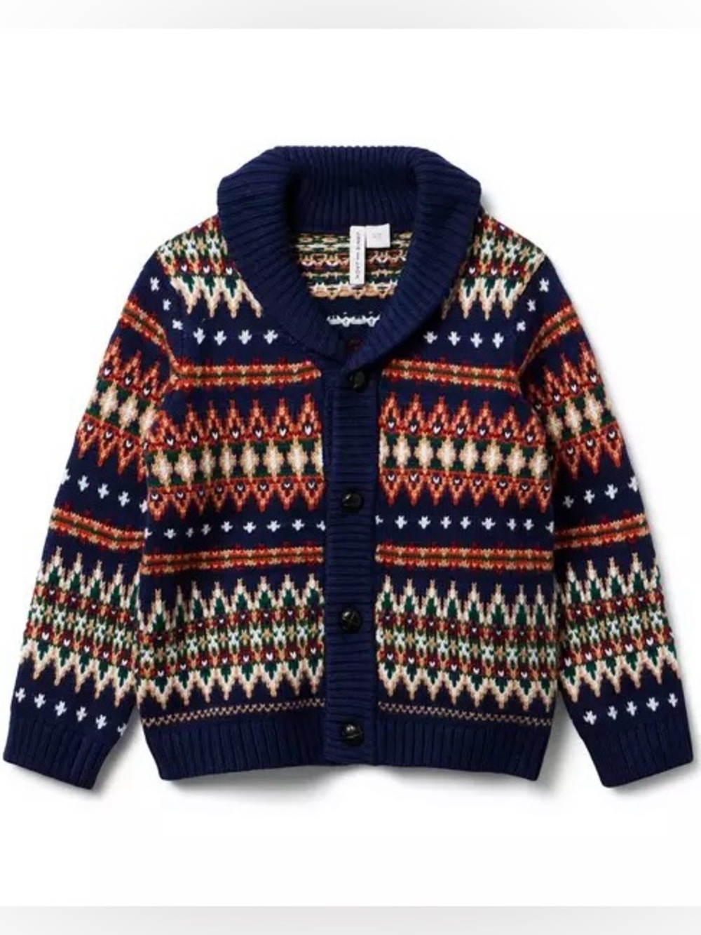 Janie and Jack Fair Isle Cardigan (Navy/Orange/Multi) Size 7